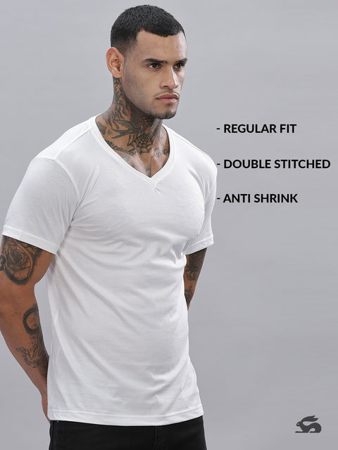 ADRO Men's V Neck Solid Cotton T-Shirt