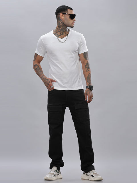 ADRO Men's V Neck Solid Cotton T-Shirt