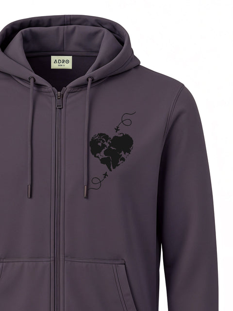 Adro Men’s Regular Fit Zip-Up Hoodie for man | 320 GSM Cotton Poly Fleece Zipper Sweatshirt with Soft Fabric & Printed Hoodies