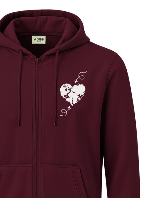 Adro Men’s Regular Fit Zip-Up Hoodie for man | 320 GSM Cotton Poly Fleece Zipper Sweatshirt with Soft Fabric & Printed Hoodies