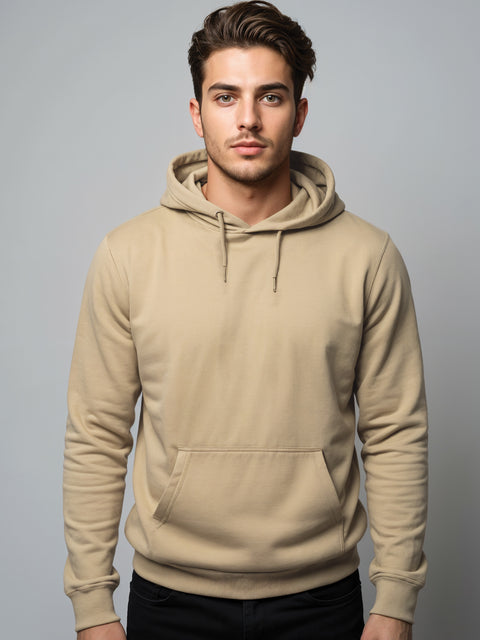 ADRO Men's Cotton Solid Beige Hoodie
