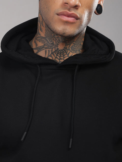 ADRO Men's Fleece Cotton Solid Black Hoodie