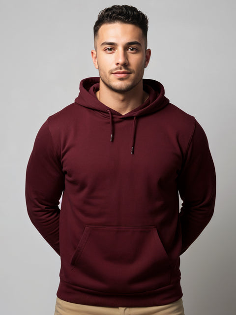 ADRO Men's Cotton Solid Maroon Hoodie