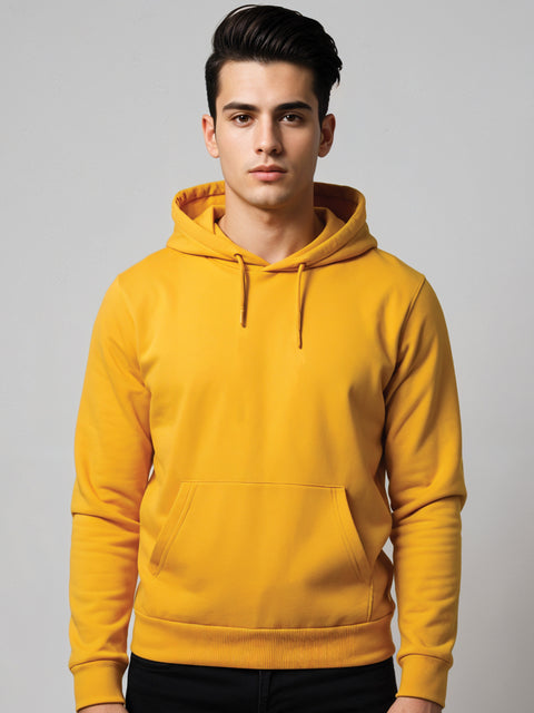 ADRO Men's Cotton Solid Mustard Hoodie