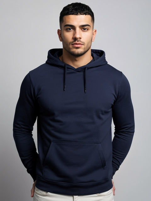 ADRO Men's Cotton Hooded Navy Hoodie