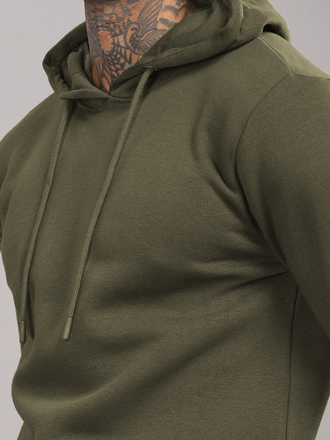 ADRO Men's Cotton Solid Olive Hoodie