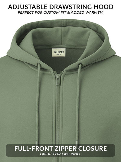 Adro Men’s Regular Fit Zip-Up Hoodie for man | 320 GSM Cotton Poly Fleece Zipper Sweatshirt with Soft Fabric & Printed Hoodies