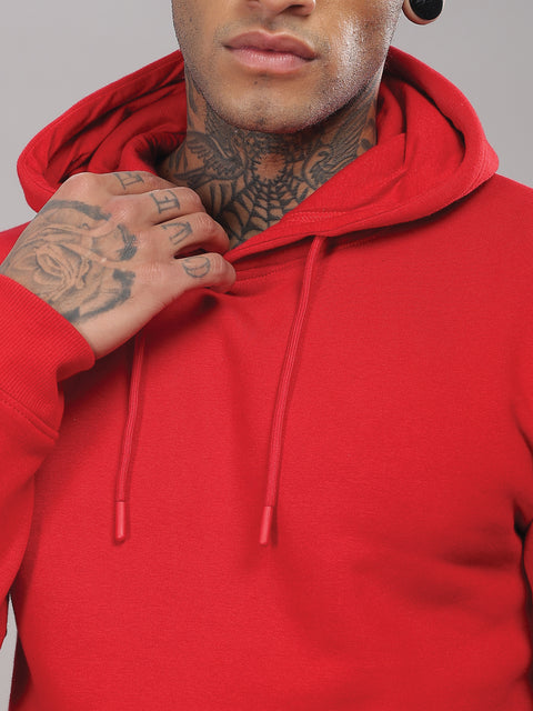 ADRO Men's Cotton Solid Red Hoodie