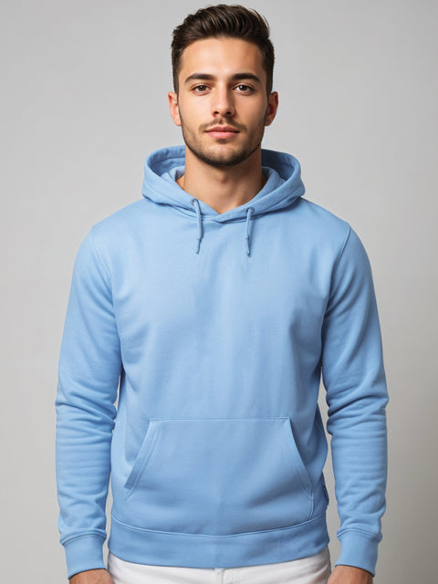 ADRO Men's Cotton Solid Sky Blue Hoodie