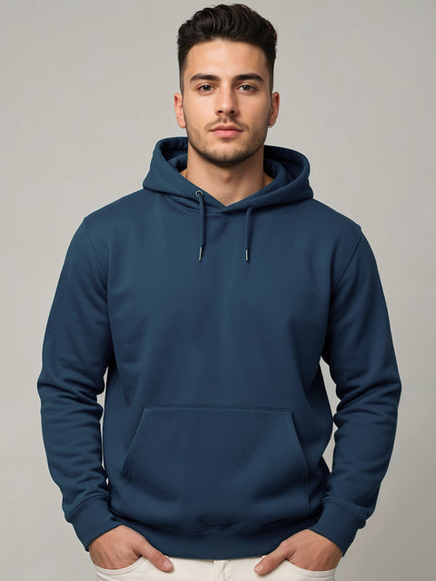 ADRO Men's Cotton Solid Teal Hoodie