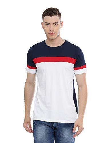 ADRO Men's Colour Blocked Cotton T-Shirts (Navy Blue) - ADRO Fashion