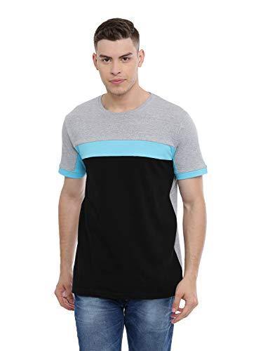 ADRO Men's Colour Blocked Cotton T-Shirts (Navy Blue) - ADRO Fashion