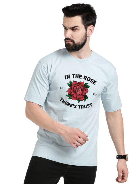 Adro White Rose Graphic Printed 100% Cotton Oversized T-shirt for Men - ADRO Fashion