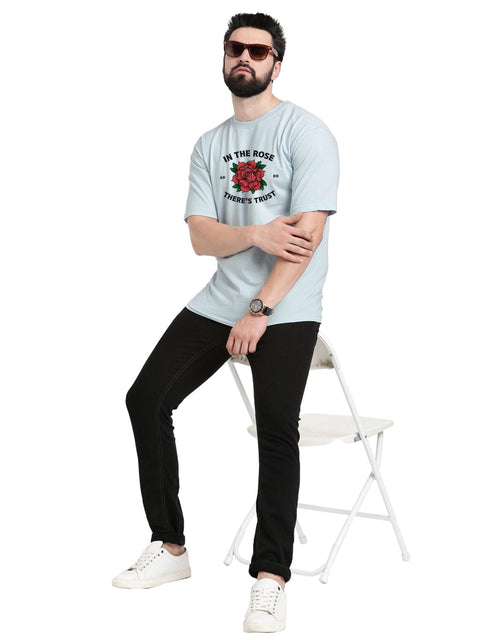 Adro White Rose Graphic Printed 100% Cotton Oversized T-shirt for Men - ADRO Fashion