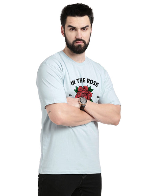 Adro White Rose Graphic Printed 100% Cotton Oversized T-shirt for Men - ADRO Fashion