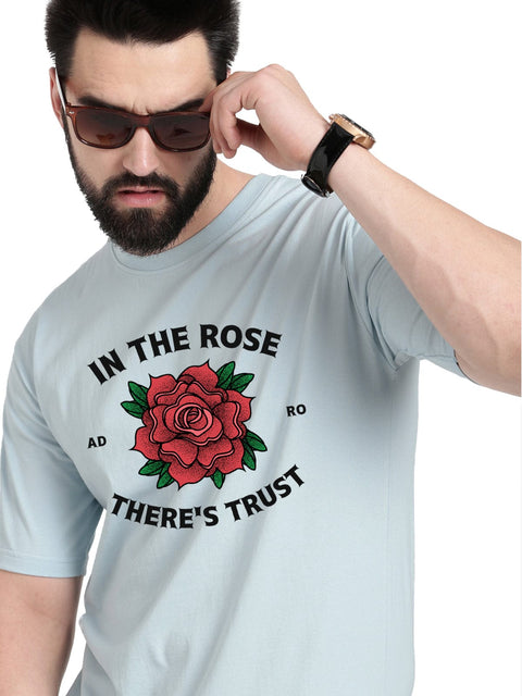 Adro White Rose Graphic Printed 100% Cotton Oversized T-shirt for Men - ADRO Fashion