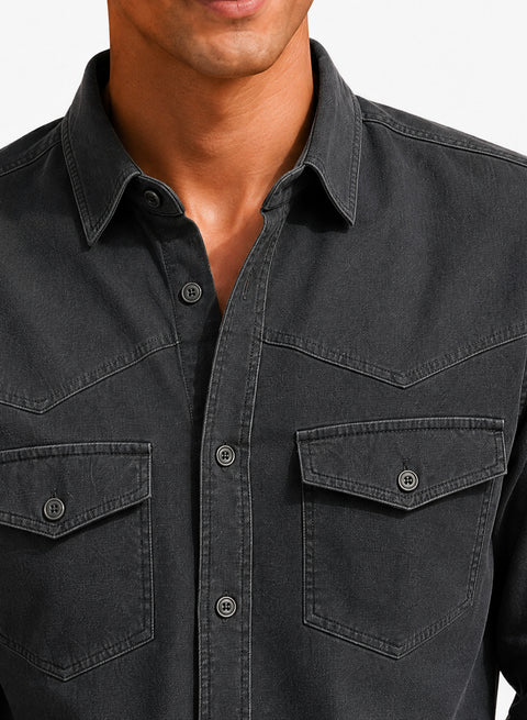 ADRO Men's Structured Yoke Cargo Shirt | Full Sleeve Button Down Utility Cargo Shirt | Dark Grey | Regular Fit | Multi Pocket Casual Streetwear