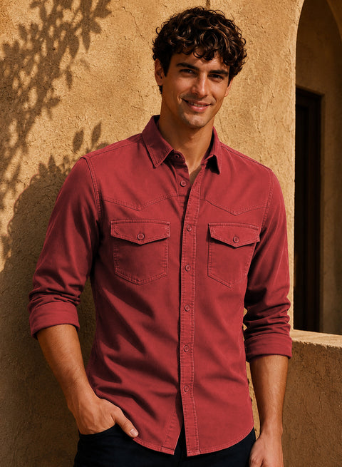 ADRO Men's Structured Yoke Cargo Shirt | Full Sleeve Button Down Utility Cargo Shirt | Dust Rose | Regular Fit | Multi Pocket Casual Streetwear