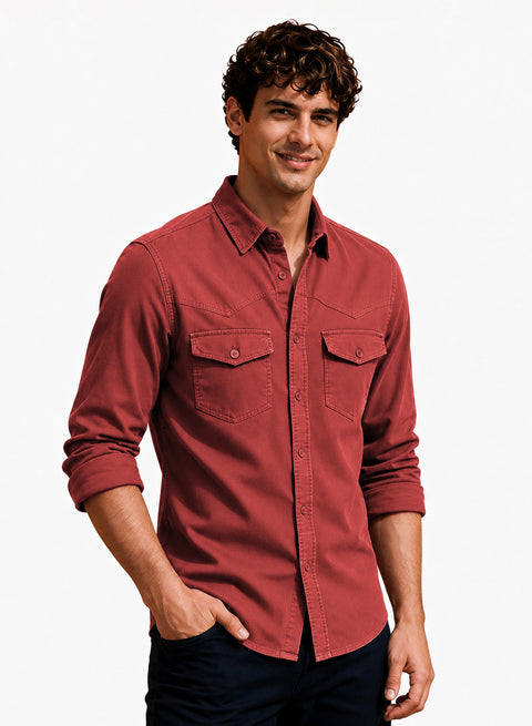 ADRO Men's Structured Yoke Cargo Shirt | Full Sleeve Button Down Utility Cargo Shirt | Dust Rose | Regular Fit | Multi Pocket Casual Streetwear
