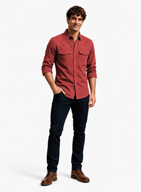 ADRO Men's Structured Yoke Cargo Shirt | Full Sleeve Button Down Utility Cargo Shirt | Dust Rose | Regular Fit | Multi Pocket Casual Streetwear