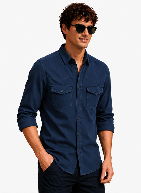 ADRO Men's Structured Yoke Cargo Shirt | Full Sleeve Button Down Utility Cargo Shirt | Teal Blue | Regular Fit | Multi Pocket Casual Streetwear