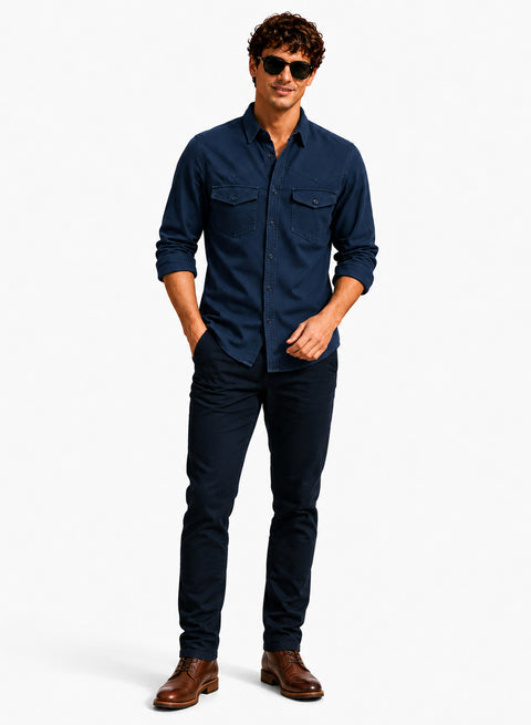 ADRO Men's Structured Yoke Cargo Shirt | Full Sleeve Button Down Utility Cargo Shirt | Teal Blue | Regular Fit | Multi Pocket Casual Streetwear