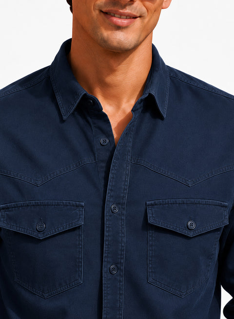 ADRO Men's Structured Yoke Cargo Shirt | Full Sleeve Button Down Utility Cargo Shirt | Teal Blue | Regular Fit | Multi Pocket Casual Streetwear