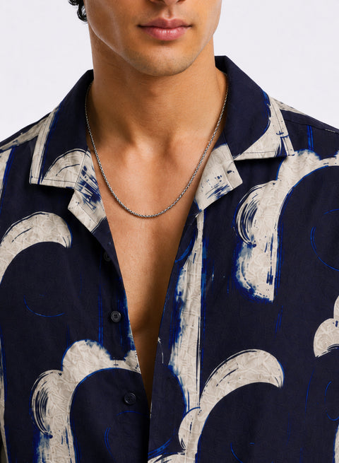 Adro Midnight Arc Relaxed Fit Cuban Collar Cotton Nylon Printed Shirt