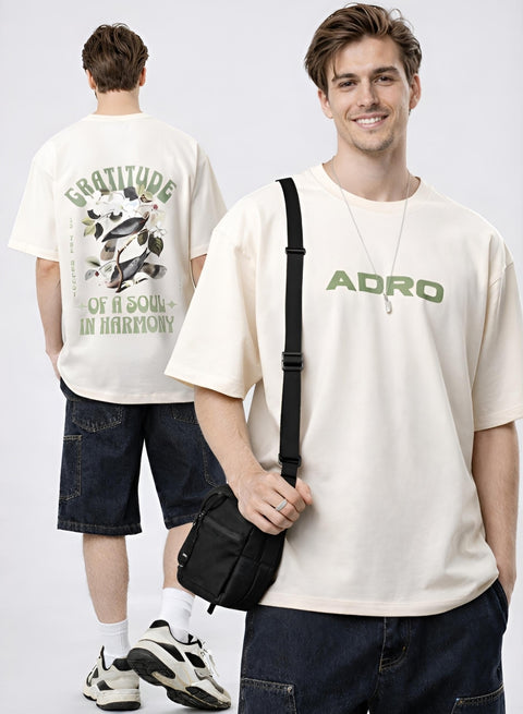 Adro Oversized Men’s T-Shirt | Skin Friendly Print | Everyday Comfort Beige