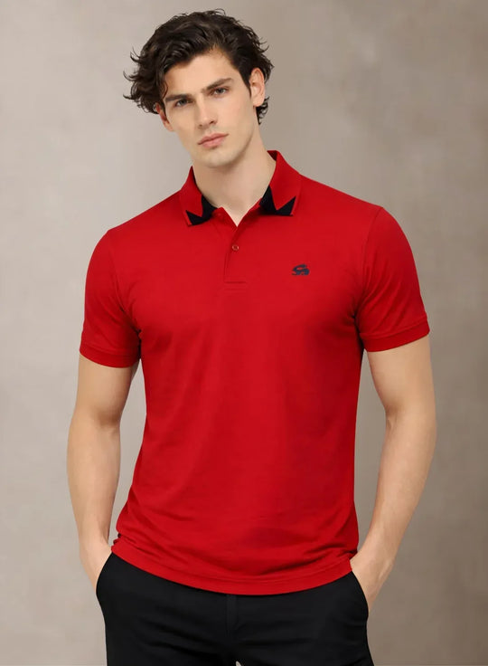 Adro Red Polo Tshirt for Men  |  100% Cotton Polo T shirt  |  Regular Fit Half Sleeve Mens Polo Neck T-Shirt