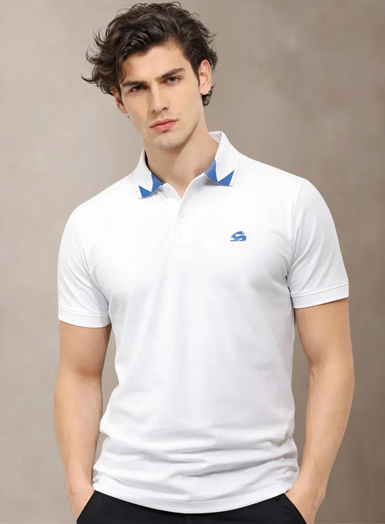 Adro White Polo Tshirt for Men  |  100% Cotton Polo T shirt  |  Regular Fit Half Sleeve Mens Polo Neck T-Shirt