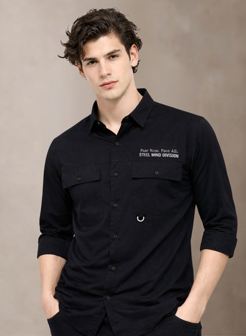 Adro Mens Cotton Twill Cargo Shirt Black| Stylish Outdoor Travel Shirt