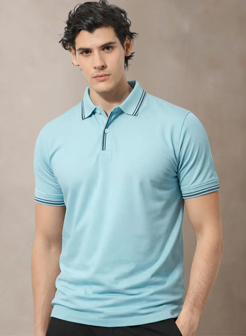 Adro Cotton Polo T Shirt for men | Regular Fit Polo T-shirt | Short Sleeve Light Mint Solid Polo Tshirt | Premium Soft Fabric for Summer Light Mint