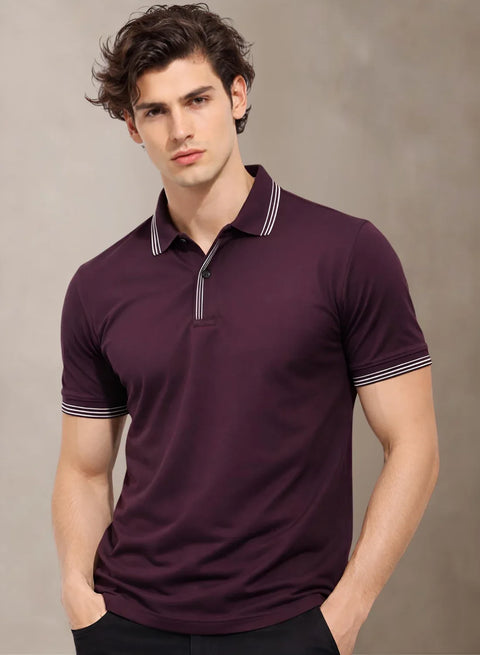 Adro Cotton Polo T Shirt for men | Regular Fit Polo T-shirt | Short Sleeve Dark Liver Solid Polo Tshirt | Premium Soft Fabric for Summer Dark Liver