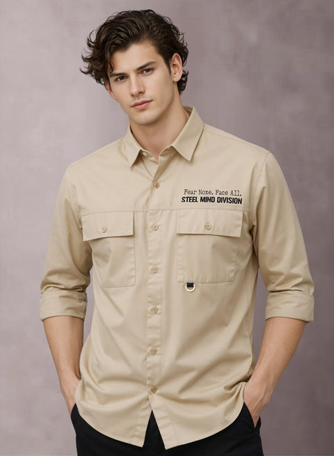 Adro Mens Cotton Twill Cargo Shirt Beige| Stylish Outdoor Travel Shirt