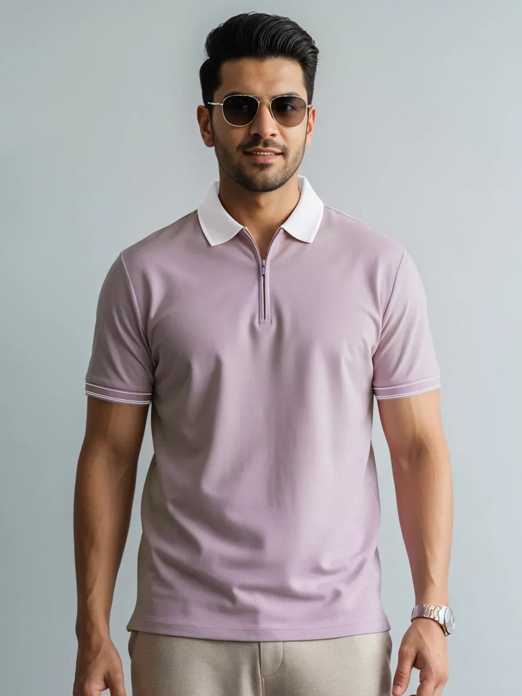 Adro Men’s Polo Shirt | Soft Cotton Blend | Trendy Casual Look Lavender