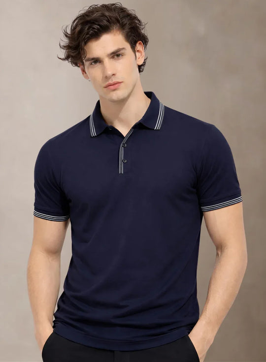 Adro Cotton Polo T Shirt for men  |  Regular Fit Polo T-shirt  |  Short Sleeve Navy Solid Polo Tshirt |  Premium Soft Fabric for Summer