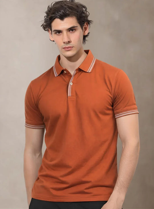 Adro Cotton Polo T Shirt for men  |  Regular Fit Polo T-shirt  |  Short Sleeve Burnt Orange Solid Polo Tshirt |  Premium Soft Fabric for Summer