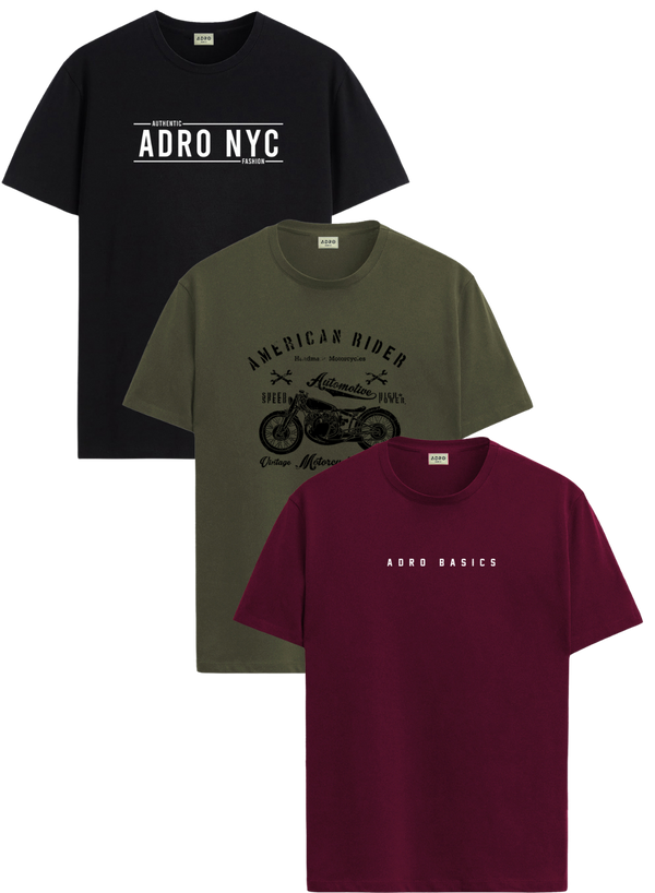 Men’s Cotton T-Shirt Combo Pack of 3 | Regular Fit | ADRO Basics