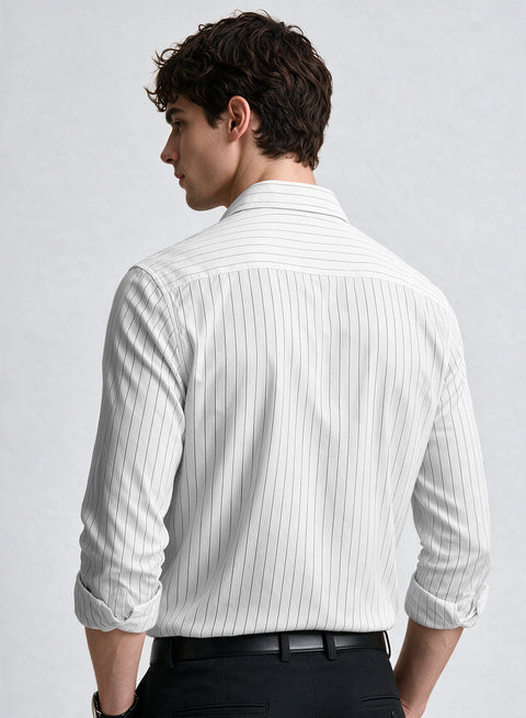 ADRO Men's Tonal Pinstripe Double Pocket Casual Shirt | White Striped Shirt | Regular Fit Full Sleeve Button Front Casual Wear for Men