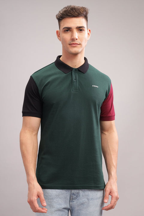 Adro Mens Green Cotton Polo T-shirt in Cut n Sew Style