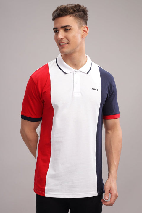 Adro Mens White Cotton Polo T-shirt in Cut n Sew Style