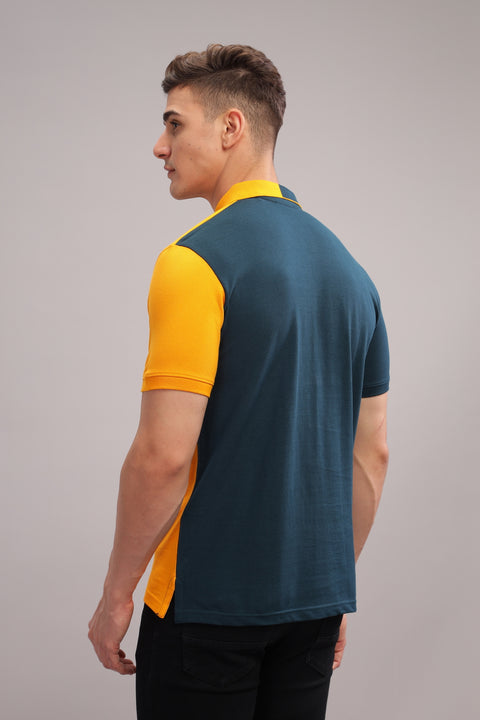 Adro Mens Mustard Cotton Polo T-shirt in Cut n Sew Style
