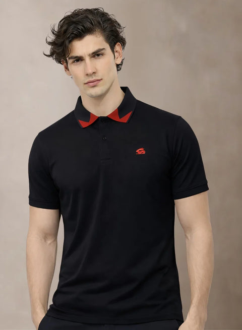 Adro Black Polo Tshirt for Men | 100% Cotton Polo T shirt | Regular Fit Half Sleeve Mens Polo Neck T-Shirt Black