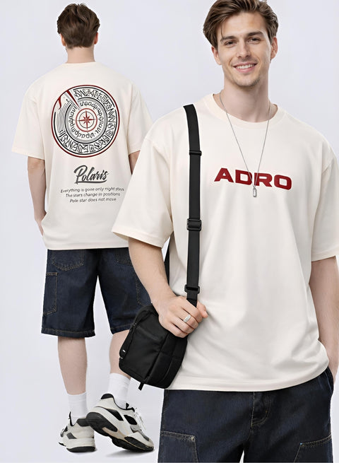 Adro Oversized Men’s T-Shirt | Skin Friendly Print | Everyday Comfort Beige