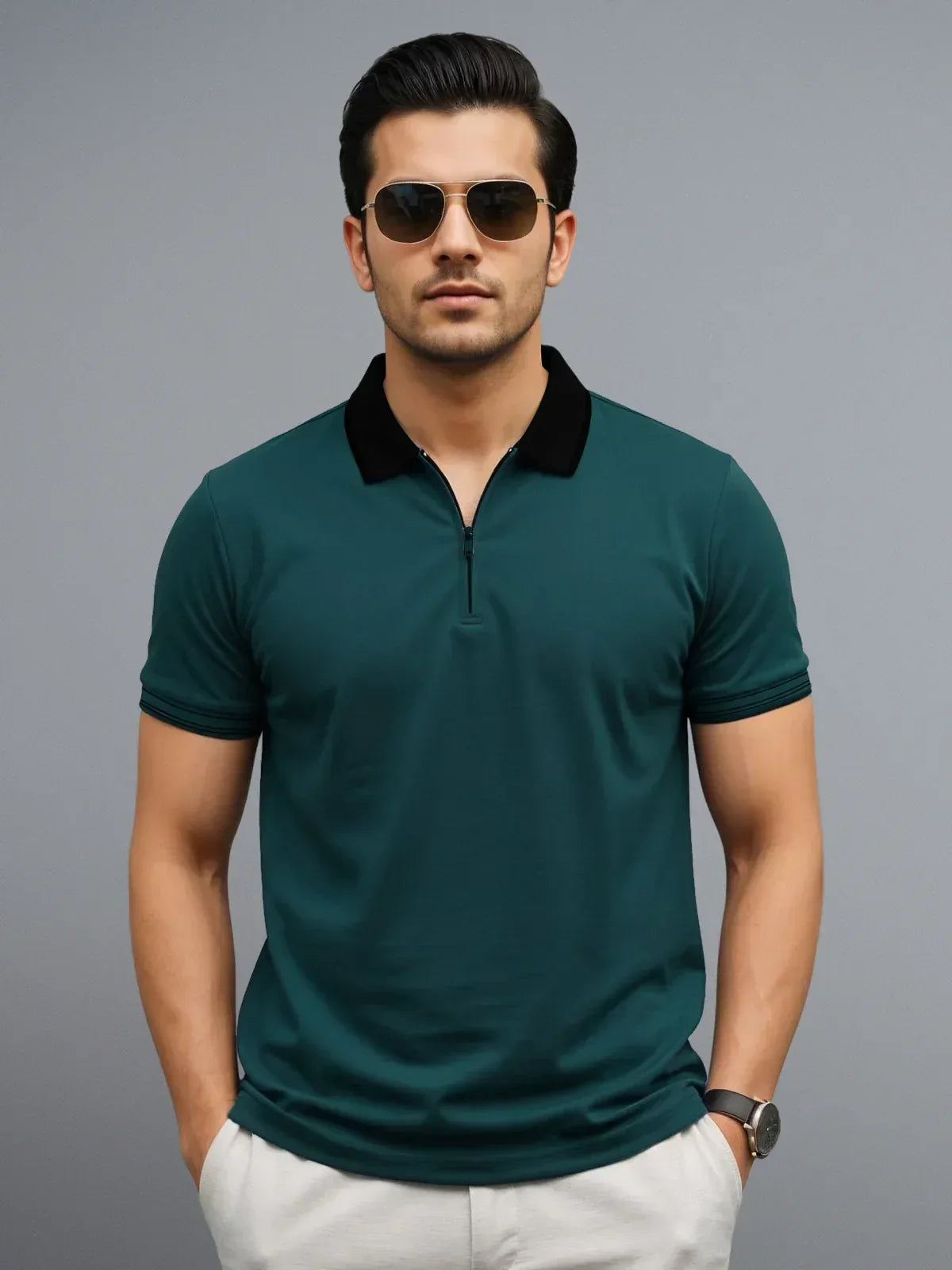 Adro Men’s Polo Shirt | Soft Cotton Blend | Trendy Casual Look Dark Teal