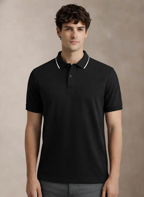 ADRO Mens Polo TShirt | Airtex Cotton Matty Fabric | Regular Fit | Breathable, Durable & Premium Casual Solid Polo T-Shirt for Men Jet Black