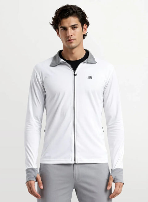 Adro Sunscreen Jacket for Men UV Sun Advanced Protection Running Jackets For Men Biker Jackets with Zipper Sports jacket for men White