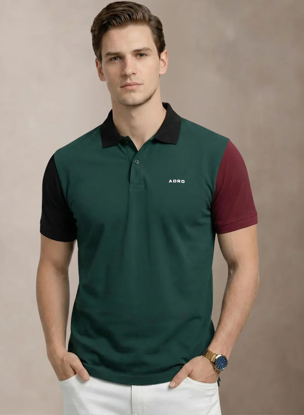 Adro Multicolour Polo T Shirt  |  100% Cotton Mens Polo Tshirt  |  Regular Fit Half Sleeve Cut & Sew Polo T-shirt for men