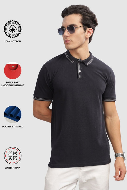 Adro Polo T Shirt for Men | Black Polo T-shirt | 100% Cotton Polo Tshirt | Regular Fit Polo| Available in Plus Size Polo